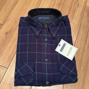 NWT Savile Row blue plaid flannel shirt men’s size medium